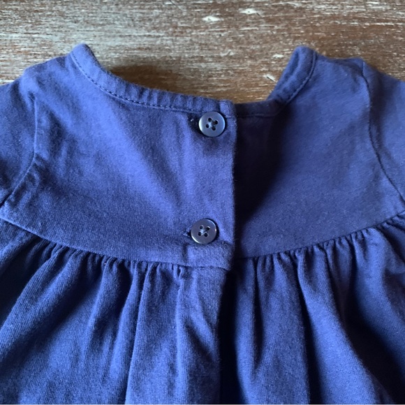 3/$12 Navy Blue Ruffled Short Sleeve Shirt with Flower Details - Picture 5 of 5